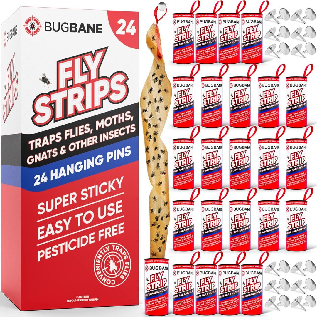 Fly Strips Indoor Sticky Hanging 24pk with Pins. Non Toxic Outdoor Fly Trap Indoor for Home. Flies Tape Paper Trap Ribbon Roll for House Gnat Fruit and Housefly. Bug Catchers for Inside Home Flypaper Fly Strips Indoor Sticky Hanging 24pk with Pins. Non Toxic Outdoor Fly Trap Indoor for Home. Flies Tape Paper Trap Ribbon Roll for House Gnat Fruit and Housefly. Bug Catchers for Inside Home Flypaper