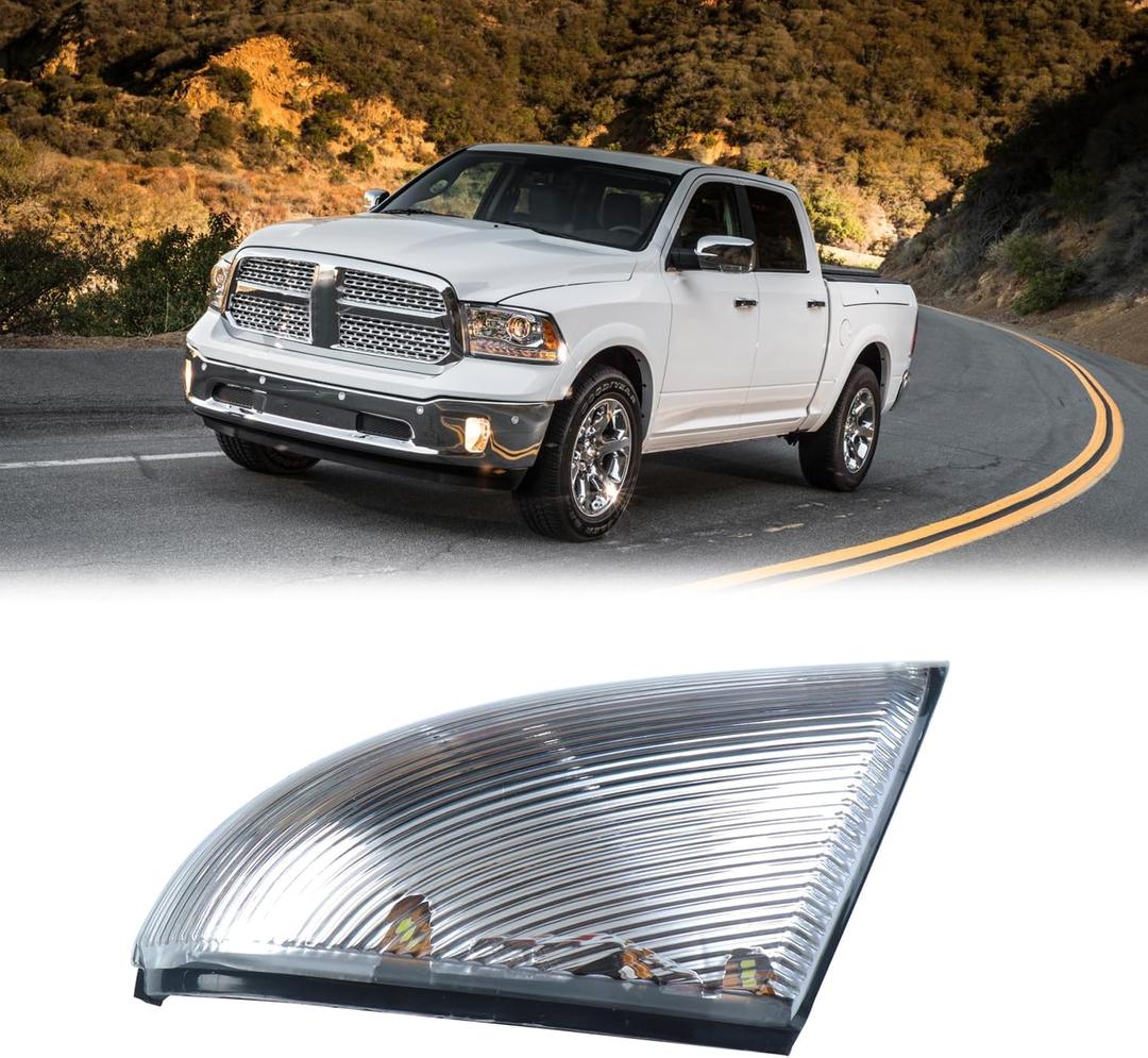 LED Front Right Passenger Side Mirror Turn Signal Light Lamp Assembly Blinker White Puddle Lamp Compatible with Dodge Ram 1500 2500 2010-2018, Ram 1500 Classic 2019-2022, Replacement for 68064948AA