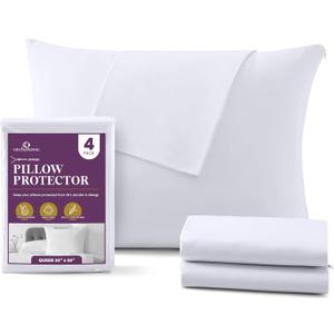 CirclesHome Pillow Protectors 4 Pack Queen Zippered - 100% Cotton Breathable Pillowcases - Protects Pillows from Dirt, Dust and Debris (Queen- Set of 4 - 20x30)