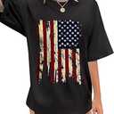 American Flag Shirts Women Patriotic Shirt USA Flag Stars Stripes Print Sleeveless T-Shirt 4th of July Tee Tops(7Dark Grey, L)