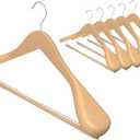StorageWorks 6 Pack Wooden Hangers, Extra Wide Shoulder Wood Hangers with Locking Bar for Suit, Shirt, Coat, Pants, Natural Color
