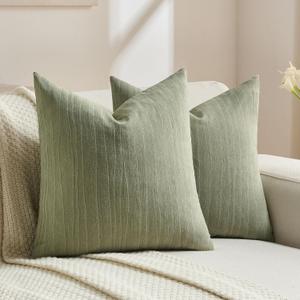 FUTEI Pack of 2 Chenille Decorative Throw Pillow Covers 20x20 Inch,Soft Crushed Striped Texture Cushion Case,Modern Home Decor for Couch Bed Living Room,Sage Green