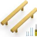 Ravinte 10 Pack Gold Cabinet Handles 3-3/4 Inch Brushed Brass Square Cabinet Pulls Gold Hardware for Kitchen Cabinets - 6 Inch Total Length