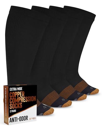Doctor's Select Copper Plus Size Compression Socks Wide Calf - 2 Pairs | 20-30mmHg Extra Wide Calf Compression Sock Women | Copper Socks for Swelling, Varicose Veins | Extra Wide Calf Compression Sock | Black Wide Compression Socks for Women & Men