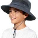 Kids Sun Hat UPF 50+ Sun Protective Bucket Hat for Kids Boys Girls Wide Brim Summer Beach Fishing Safari Adjustable Hat (Black)
