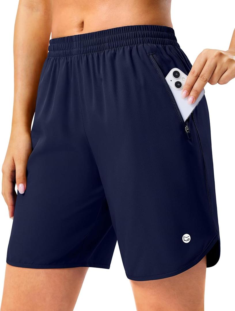 G Gradual 5"/7" Athletic Running Shorts for Women 2 Zipper Pockets Lightweight Workout Gym Summer Dolphin Shorts with Liner (Medium, Navy)