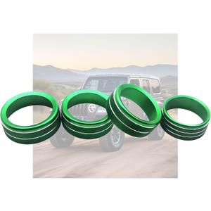 Air Conditioner CD Switch Button Knob Cover, Car Interior Accessories Aluminum Alloy Trim Rings Compatible with Jeep Wrangler JL 2018-2022 (Green, 3 pack)