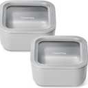 Caraway 2pc Glass Food Storage Set - 10 Cup Food Containers (2) - Ceramic Coated - Non Toxic, Non Stick Lunch Box with Lids. Dishwasher, Oven, & Microwave Safe - Grey