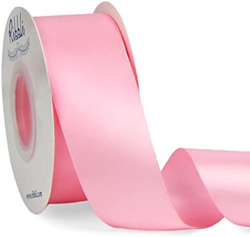 Ribbli Pink Double Faced Satin Ribbon,1-1/2” x Continuous 25 Yards,Use for Bows Bouquet,Gift Wrapping,Baby Shower,Floral Arrangement