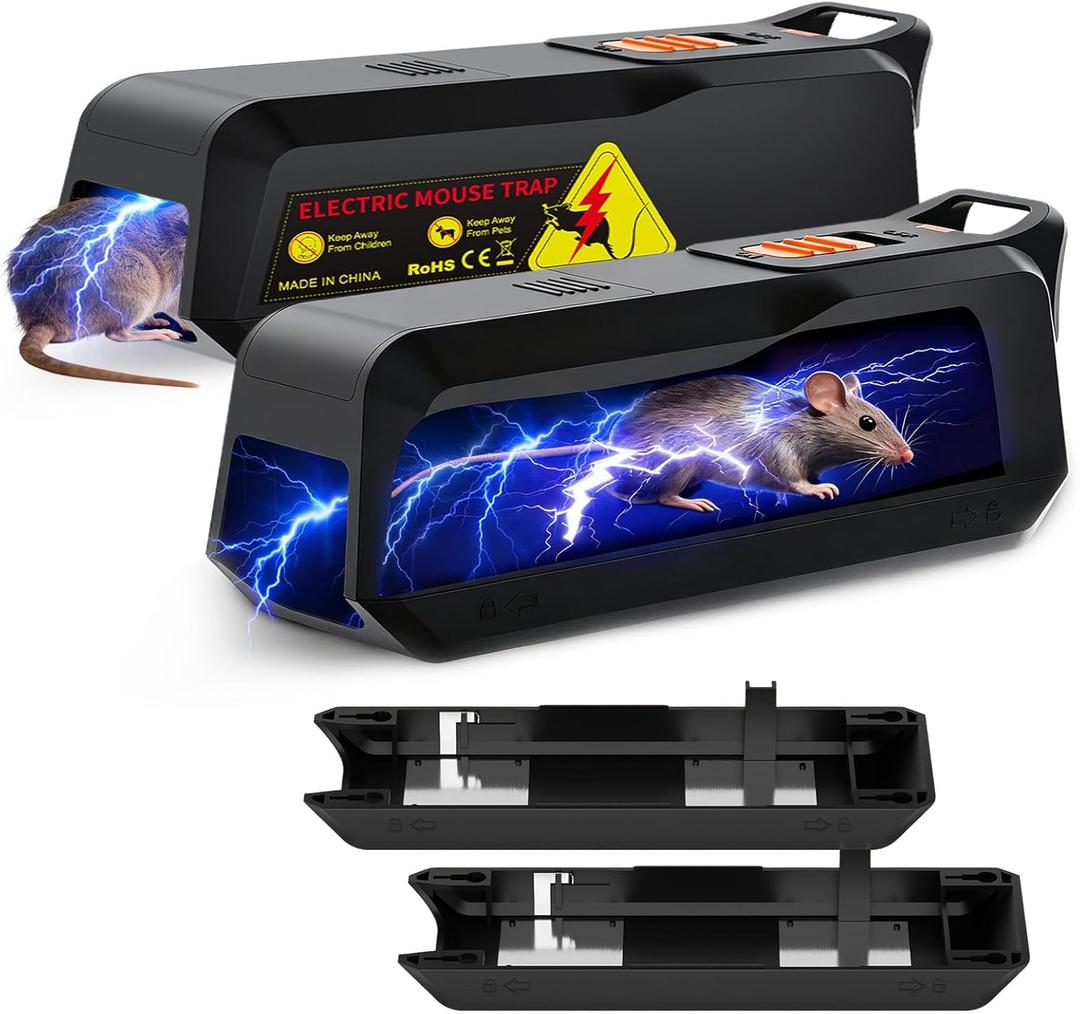 Electric Mouse Trap 2 Pack, Humane Electronic Mouse Trap for Indoor Home Use, Reusable Electric Rat Trap, No-Touch Rodent Control for Kitchen, Garage, Attic, Basement