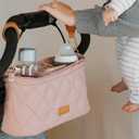 Beautiful Stroller Caddy Organizer With 2 Cup Holders  Luxury Stroller Bag, Universal Fit, Leather Straps & Zipper Pocket  Spacious Accessories Perfectly Fits Doona, Nuna & Uppababy Strollers (Pink)
