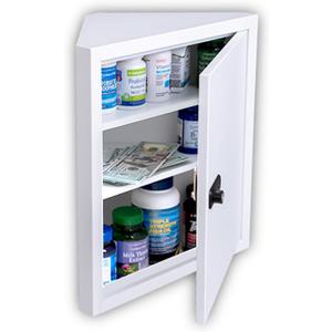 Wall Mount Medicine Cabinet,Locking Corner Cabinet with Code & Key Locks,First Aid Cabinet/Corner Storage CabinetAdjustable1/2/3 Shelves,Wall Mount Cash Box for Bathroom/Office/School/Home