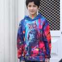 RAISEVERN Boys Girls Hoodies Kids Sweatshirts Pullover Hooded 3D Print Graphics Lightweight Hoody 6-16T (Blue)