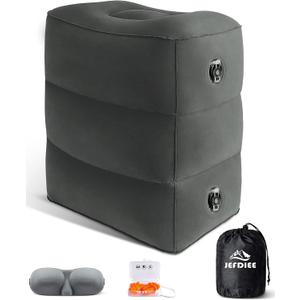 JefDiee Inflatable Travel Foot Rest Pillow, Kids Airplane Bed, Adjustable 3 Layers Height Leg Rest Pillow, Adults Travel Essentials Great for Airplane, Office, Home, Trains, Cars (Dark Grey)