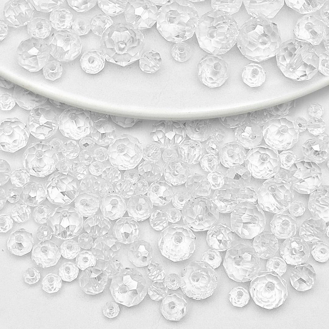 786pcs Crystal Glass Beads for Jewelry Makings,Crystal Gemstone Beads Transparent Rondelle Glass Beads Faceted Rondelle Beads Briolette Beads for DIY Bracelets Necklace Pendants(4 Sizes,Clear AB) (3mm,4mm,6mm,8mm)
