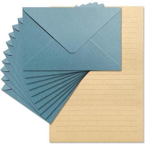 Tuhangcc Premium Velvet-Touch Stationery Set with Unique Design Colors - Best Paper and Elegant 4x6 Envelopes (24 Writing Sheets + 12 Envelopes) for Love Letters and Party Invitations (Lake Blue)