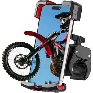aLLreli Bike Phone Holder, Clip-n-Lock Motorcycle Handlebar Mount Clamp, Scooter Phone Clip for iPhone 15 Pro Max/Plus, 14 Pro Max, S9, S10 and More 4.7" to 6.8" Smartphones (Black+Red)