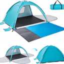 Beach Tent Sun Shelter with Extended Sand Mat - UPF 50+ UV Protection,3 Doors Easy Set up Beach Shade Tent, Portable Beach Cabana for 3-4 Person