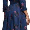 Simple Flavor Women's Floral Vintage Dress Elegant Midi Evening Dress 3/4 Sleeves (Black, S)