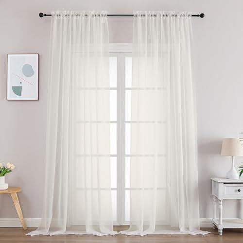 Gwine Sheer Ivory Curtains 96 Inches Long 2 Panels Set, Light Filtering Voile Fimly Sheer Curtains for Living Room Bedroom, Elegant Soft Airy Rod Pocket Window Treatment, 59Wx96L Inch, 2PCS, Ivory