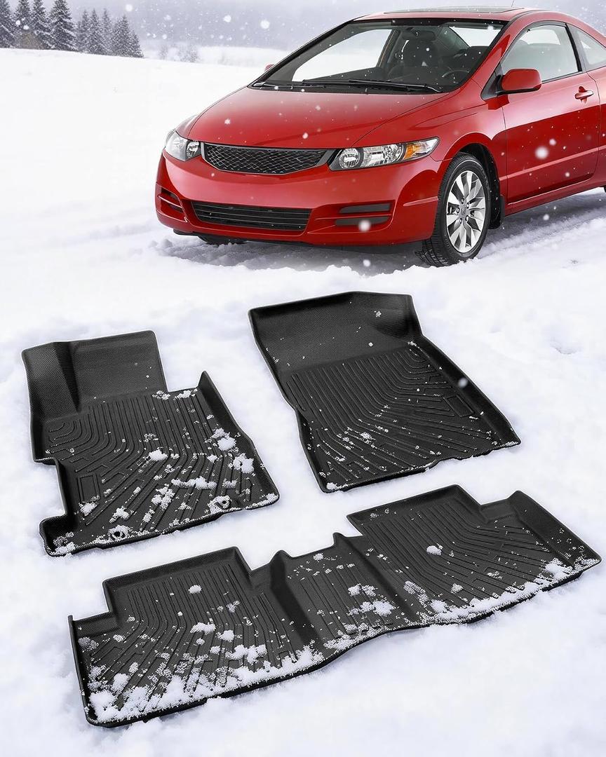 CreekT All Weather Floor Mats for Honda Civic 2006-2011 (Not Fit Coupe), 8th Gen Custom Fit Set 5-Seat for Civic Sedan LX EX SI, Heavy Duty Rubber Mats Car Accessories 2006 2007 2008 2009 2010 2011