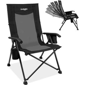 Reclining Camping Chair for Adults Heavy Duty, Folding Recliner Lawn Chairs with 6-Positions Adjustable High Back, Portable Patio Lounge Chairs for Outdoor Poolside Sports Beach