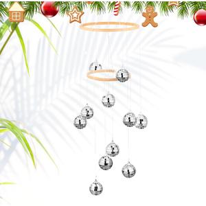 Dazzling Christmas Disco Ball Ornament Moving Spiral Spinning Ball 32 Inch High Natural Bamboo Circle for Indoor Outdoor Porch Yard Garden Patio Room Xmas Party Decoration