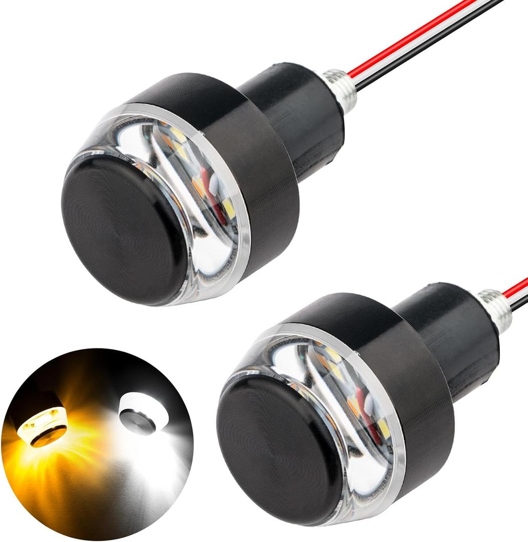 Linkstyle 2PCS Motorcycle Turn Signal Light, 12 LEDs Turn Signal Indicator Lamp, Amber White Front Handlebar End Light for 12V Scooter Sportster Cruiser Motorbike