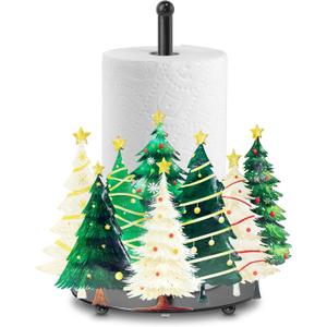 Christmas Tree Paper Towel Holder Countertop, Xmas Kitchen Decor, Merry Christmas Metal Paper Towel Stand for Tabletop Bathroom Home Farmhouse (Green)