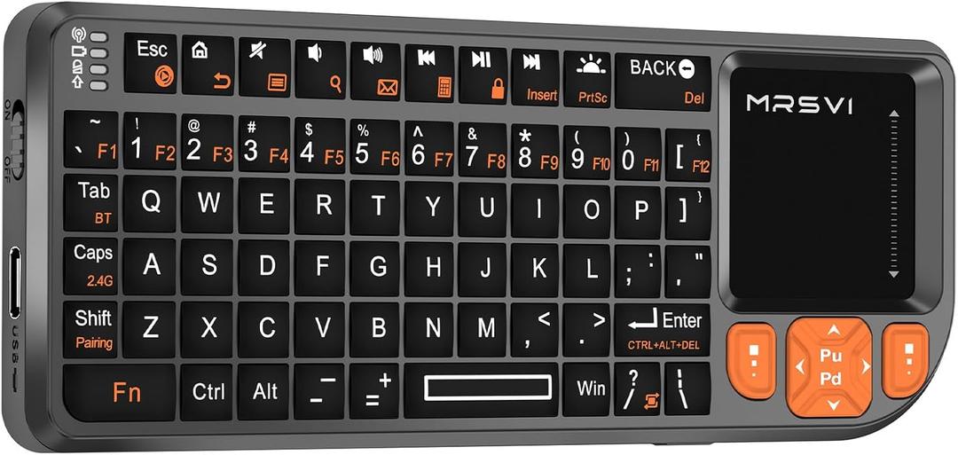 Mini Keyboard with Touchpad, Bluetooth + 2.4G Dual-Mode Ultra-Thin Portable Keyboard | Rechargeable Keyboard with 7-Color Backlit for Tablet/PC/phone/TV, Suitable for travel, office, and home use