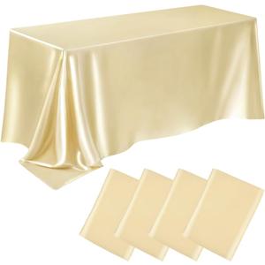 4 Packs Satin Rectangle Tablecloth 58 x 102 Inch, Stain and Wrinkle Resistant Washable Table Cover Smooth Fabric Bright Silk Tablecloth for Dining Table, Wedding Banquet Party Events (Champagne)