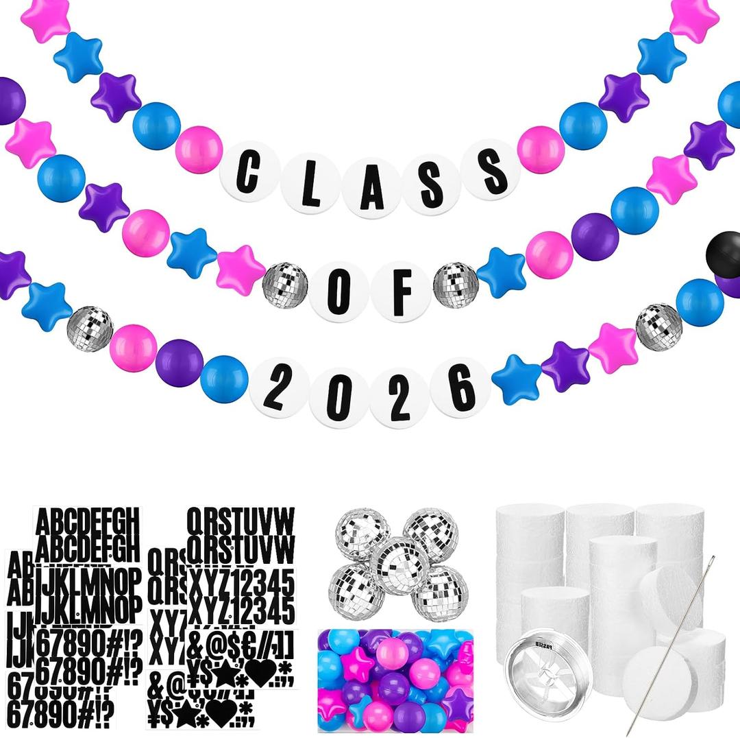 Simgoing Giant Friendship Bracelet Garland Kit DIY Banner with Letter Ball Jumbo in My Birthday Era Decorations for Classroom Graduation Party Supplies Photo Booth Backdrop(Blue, Pink, Purple)