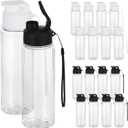 16 Pack Plastic Water Bottles Bulk with Handle Strap, 17oz Sports Water Bottles Reusable Drinking Cups Lightweight Leakproof Flip Top Bottle for Adults Gym Fitness Sports (White & Black)