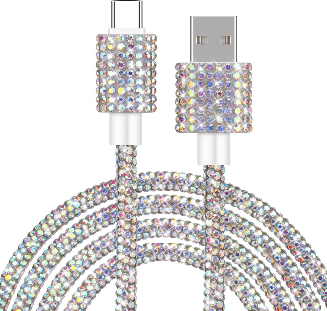 USB to USB C Cable Type C Fast Charging Cable for iPhone 17 Air Pro Max Bling Sparkling Diamond Colorful iPhone Charger Cord 4FT for iPhone 16 15 Pro Max Galaxy S25 S24 Ultra iPad 10th
