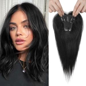 REECHO Real Human Hair Topper, 10 inch Women Hair Toppers for Thinning Hair, 100 Percent Human Hair Large Coverage Natural Hairpiece Wiglet, Standard Base 3.5"x2", Natural Black