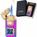 Torch Lighter, Smart Voice-Control Magic Dual Flame Dragon Lighter, Windproof with Visible Fuel Tank, Adjustable Flame Refillable Butane Lighters for Men Friends Gifts (Without Butane)-Rainbow-D