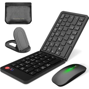 Wireless Bluetooth Keyboard & Mouse Combo, Foldable Keyboard and Mouse for iPad, iPhone, Tablet,USB-C Rechargeable Portable Combo for iOS Android Windows Mac OS (Black)