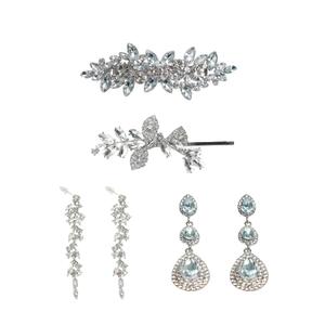 2 x Bridesmaid Gifts -2 Sparkling Hair Clips and 2 Pairs of Dangle Earrings Set, Wedding Hair Jewelry for Bridesmaids Party