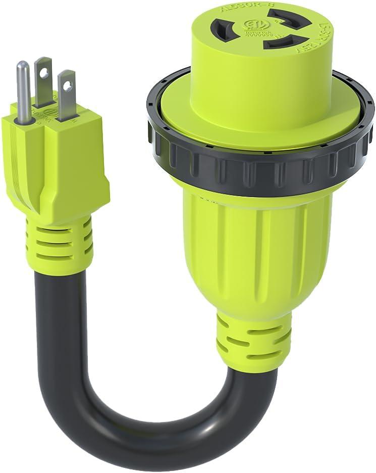 15 Amp to 30 Amp 110 Volt RV Plug Adapter Cord,NEMA 5-15P Male to L5-30R Twist Lock Female,Heavy Duty STW 10 Gauge for RV Trailer Camper,Electrical Power Dogbone Plug,ETL Listed (12 Inch)