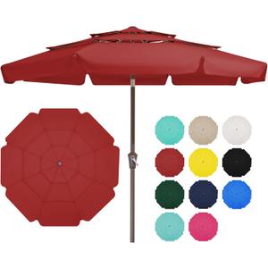 JEAREY 3 Tiers 9 FT Patio Umbrellas Outdoor Table Umbrella with Push Button Market Umbrella 8 Sturdy Ribs UV Protection Waterproof for Garden,Red