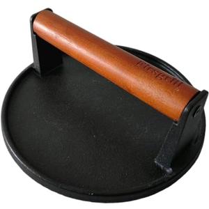 Firsgrill Cast Iron Grill Presses with Wood Handle (Round w Flat Bottom)