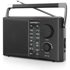 LEOTEC Portable AM FM Radio with Best Reception,Battery Operated or AC Power,Big Speaker,Large Tuning Knob,Clear Dial,Earphone Jack for Gift,Elder,Home