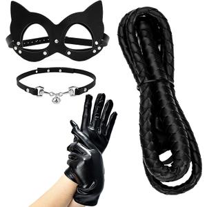 Women Half Face Cat Mask Costume Accessories Halloween Masquerade Props (Black)