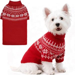 EXPAWLORER Turtleneck Knit Dog Sweater - Dog Clothes Fair Isle Snowflake Design, Warm Puppy Sweater Apparel, British Style Winter Pet Outfit Pullover for Small Medium Large Dogs Cats, Red L