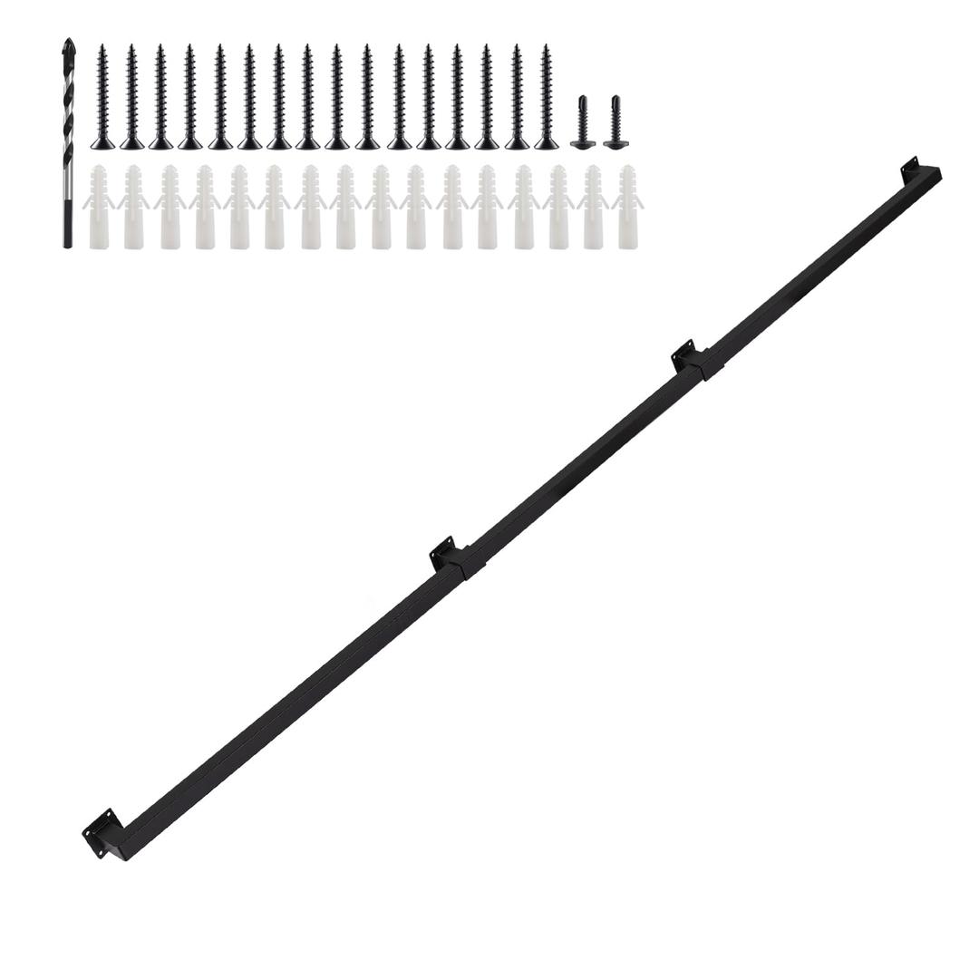 8FT Black Industrial Handrail, Heavy Duty Galvanized Steel Railing Kit for Indoor and Outdoor Stairs and Steps, with Mounting Hardware