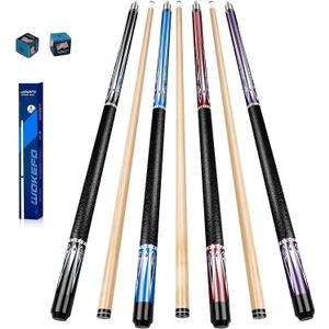 Wakefa 58 inch Pool Sticks Set of 4, 13mm Tip Pool Cues Billiard Cue Sticks for House Bar, Maple Wood Pool Table Sticks with 2 Chalk for Professional Billiard Players 18 19 20 21 oz