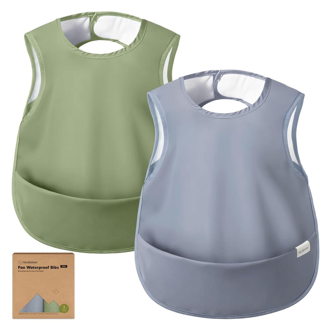 KeaBabies Waterproof Bibs for Baby Girl,Boy  2-Pack Lightweight, Large Baby Bibs for Eating, Wearable Food Catcher, 6-12 Months Infant Feeding Essentials, Smock for Toddlers 1-3, Kids (Slate) (Mod)