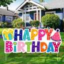 Happy Birthday Yard Sign with Stakes, Colourful Birthday Lawn Signs 37" Large Garden Birthday Board Party Favors Decor for Men Women Kids Gift Outdoor Indoor Home Front Yard Jumbo Decorations Supplies (Colorful)