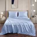 Vonty Satin Sheets Twin Silky Soft Satin Bed Sheets Baby Blue Sheet Set, 1 Deep Pocket Fitted Sheet + 1 Flat Sheet + 1 Pillowcases