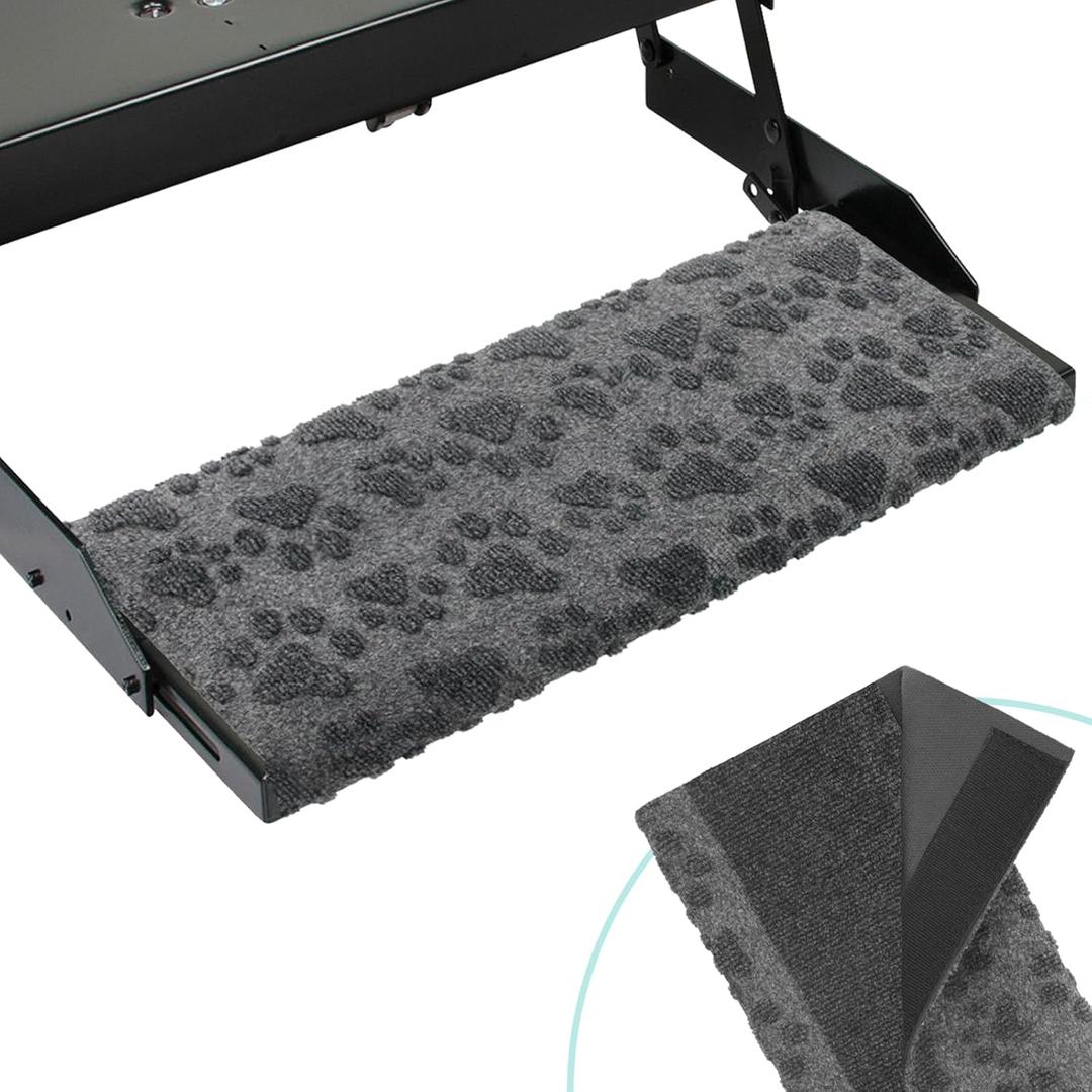 RUNROLE Wrap Around RV Step Cover without Tool 1 Pack 18 Inch Wide Camper Step Carpet Non Slip RV Stair Rug- Fit 7-9" Deep, Embossed Paws Pattern